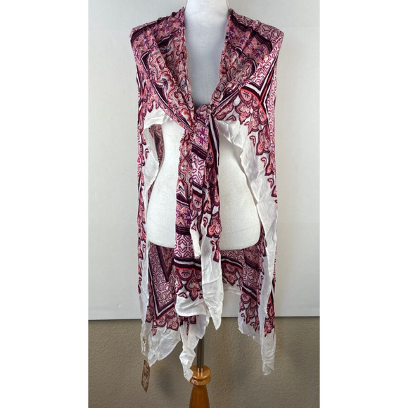 NWT Michael Stars Wrap Scarf Pink White Bandana Print Viscose - Picture 2 of 5